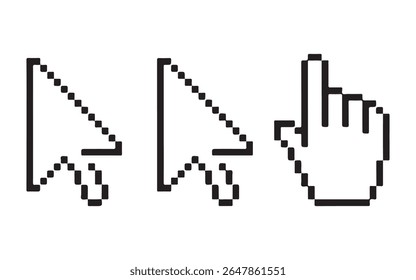 Three pixelated cursor icons, including two arrow pointers and a hand pointer, are displayed isolated on a clean white background.