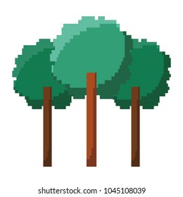 three pixelated tree nature environment icon