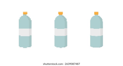 Three pixel-style bottles with minimal design feature a simple, pixelated look emphasizing their form.