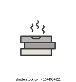 Three pizza boxes filled outline icon, line vector sign, linear colorful pictogram isolated on white. Fast food delivery symbol, logo illustration. Pixel perfect vector graphics