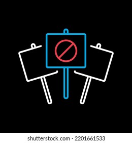 Drei Plakate, großes Schild, Banner, Kartenvektor einzeln auf schwarzem Hintergrund Symbol. Demonstration, Protest, Streik, Revolution. Graph-Symbol für Ihr Website-Design, Logo, App, Benutzeroberfläche