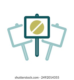 Three placard, big sign, banner, card vector isolated icon. Demonstration, protest, strike, revolution. Graph symbol for your web site design, logo, app, UI