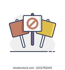Três cartazes, sinal grande, faixa, ícone isolado do vetor de carta. Manifestação, protesto, greve, revolução. Símbolo de gráfico para o design, o logotipo, o aplicativo, a interface do usuário do seu site