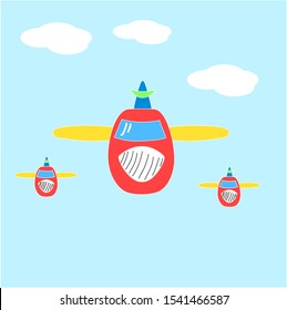 three plane in the sky flying together. plane cartoon for kids