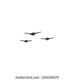 Three planes in flight. Hand drawn vector illustration isolated