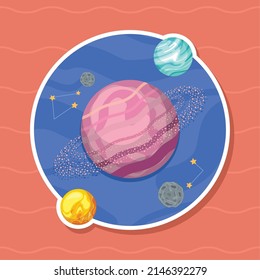 three planets orbiting space scene