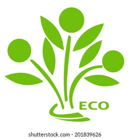 Three plants as logo of people joined together in the ecology style on a white background