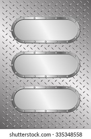 three plaques on metal texture