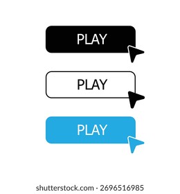 Three play buttons, each with a different color and style, accompanied by a cursor pointing to them.