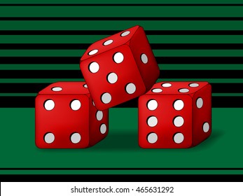 Three play dice on green playing screen.