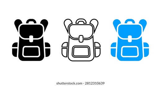 Three playful panda bear shaped backpacks in black gray and blue colors featuring face designs with straps and front pockets isolated on transparent background