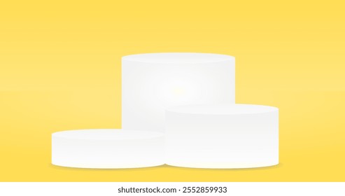 Três pódios em um quarto de estúdio amarelo