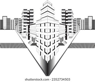 Dibujo de perspectiva de ciudad de tres puntos