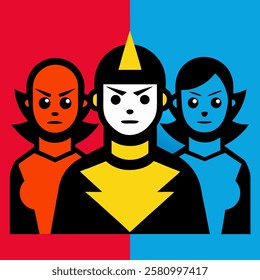 Three pop art characters vector on white background.