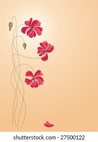 Three poppies and fallen petal