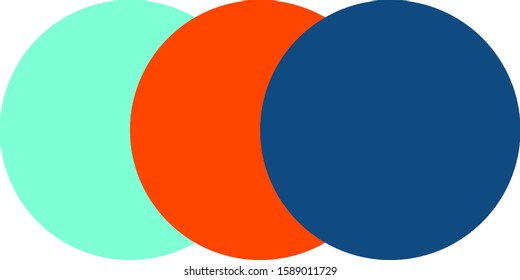 Three popular colors in 2020. Three circles with polytre of popular trend colors on a white background. Isolated