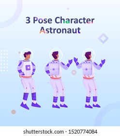 Three Pose Character astronaut flat illustration
