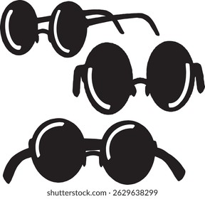 Three poses of black round glasses in different styles