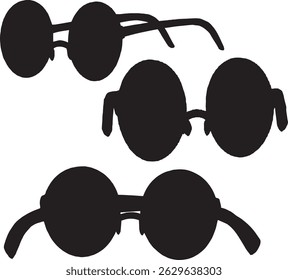 Three poses of black round glasses in different styles