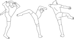 Three Poses Of A Roundhouse Kick Drawn Only With Lines