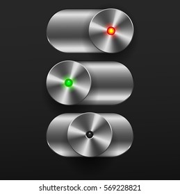 Three position chrome switch toggle slider. Slider toggle switch. Interface button. Vector illustration. Slider Toggle Set
