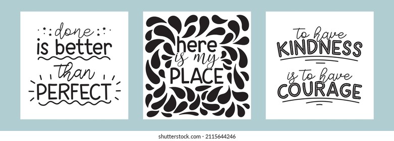 Tres afiches con letras positivas. Perfecto para la decoración y la web.