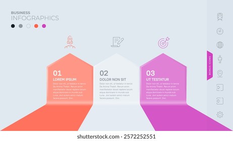 Three possibilities or three stages. An infographic template with icons on a light background. All the elements are laid out in layers