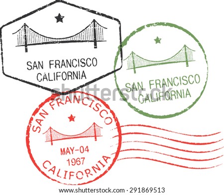 Three postal stamps 'San Francisco-California'