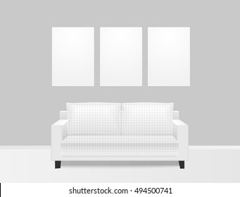 Three poster mock up with sofa