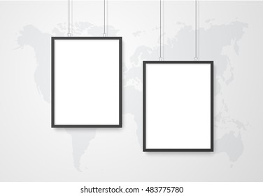Three poster mockup with world map