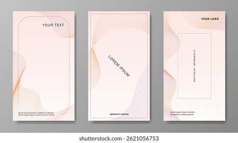 Three posters with smooth lines with gradients in pastel colors