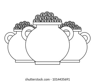 three pot full coins treasure outline
