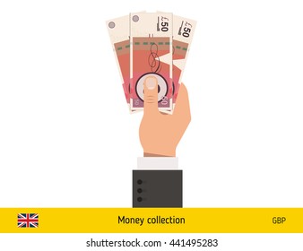 Three pound in hand. British pound banknote vector illustration.