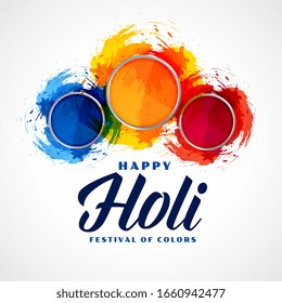 three powder color plates happy holi background