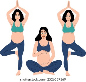 three pregnant doing yoga Hand drawn