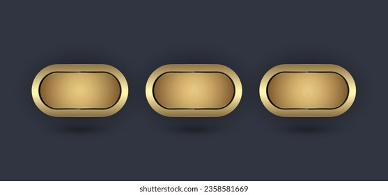 Tres botones Premium vectorial, diseño de ilustración con botones Golden, elipse de lujo y diseño de plantillas de marco premium