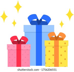 Three present boxes and stars