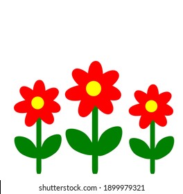 Three pretty red flower icons on a white background