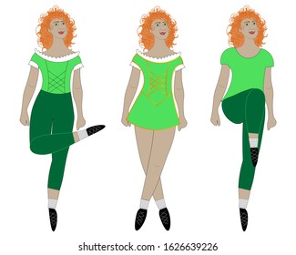 Three pretty redheaded girls dancing traditional Irish dance.
