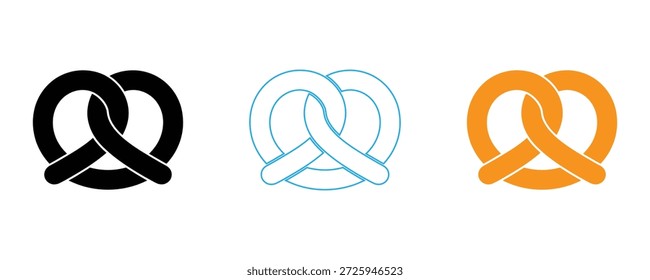 Drei Brezel-Logos in den Farben Schwarz, Blau und Orange für die Markenbildung