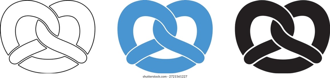 Três pretzels em vários estilos isolados em um fundo transparente