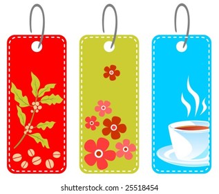 Three price tags isolated on a white background.
