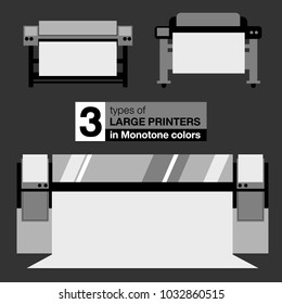 Three printers in monotone color, the large printers for printing banner and signage for advertising