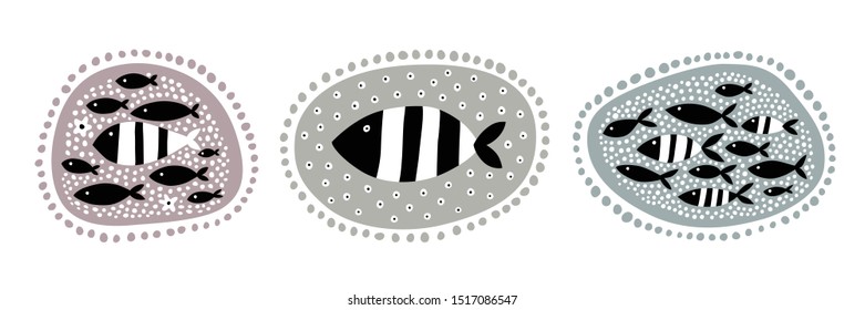 Three prints with striped fish.