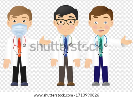 Three Professional Doctor Isolated Transparent Background, Vector Illustration