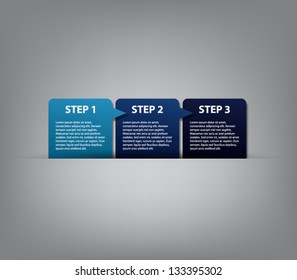 Three progress paper banners template, for business design, step presentations, infographics, number options, reports or workflow layout. Clean and modern style