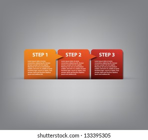 Three progress paper banners template, for business design, step presentations, infographics, number options, reports or workflow layout. Clean and modern style