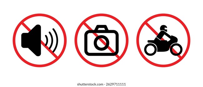 Three prohibition signs on a white background