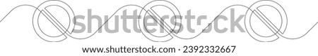 Three prohibition signs in a row continuous one line drawing. Single line drawing of stop sign. Vector illustration.