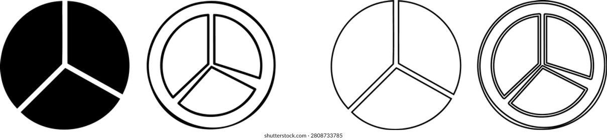 Three prong peace sign symbol in different line styles Editable